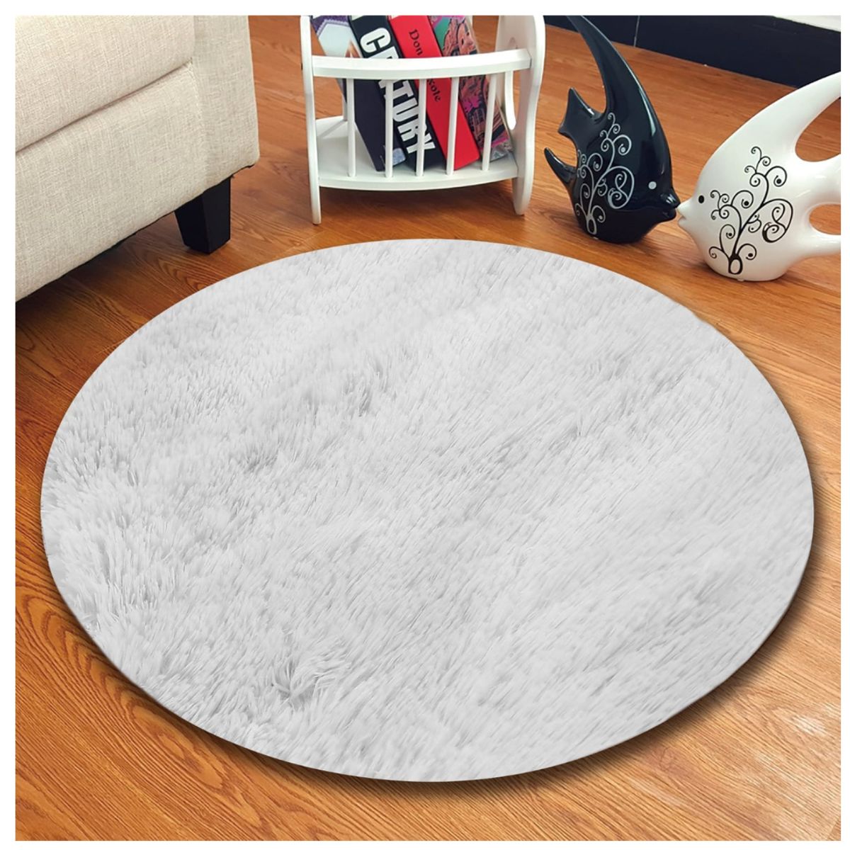 GENERICO - Alfombras Peludas Redondas Tipo Shaggy Para Living De 150cm Blanco