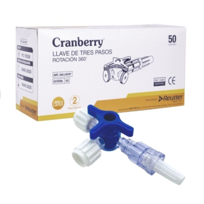 CRANBERRY - Llave 3 Pasos Rotación 360 Estéril Cranberry Caja X50 Unid.…