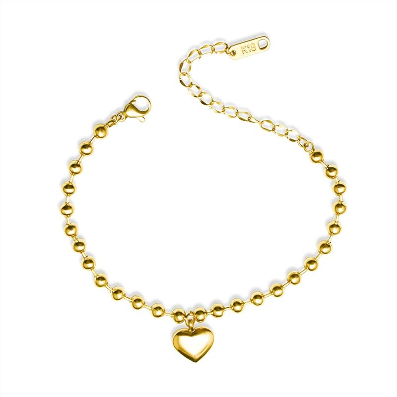LUX JOYAS - Pulsera Baño Oro Amarillo 18k Pelotitas Corazón