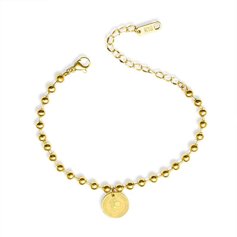 LUX JOYAS - Pulsera Baño Oro Amarillo 18k Pelotitas Disco Reina