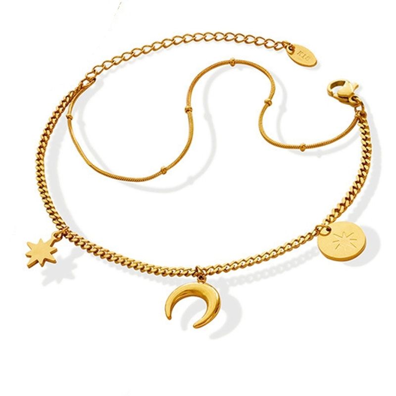 LUX JOYAS - Pulsera Baño Oro Amarillo 18k Doble Luna Estrella Madi