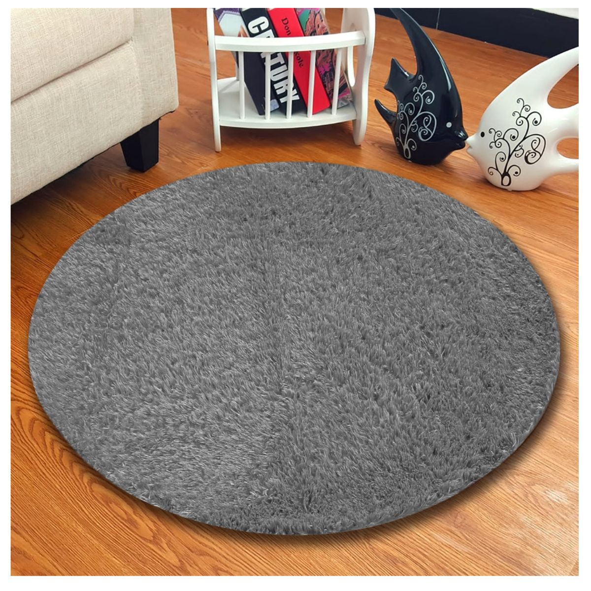 GENERICO - Alfombras Peludas Redondas Tipo Shaggy Para Living De 150cm Gris