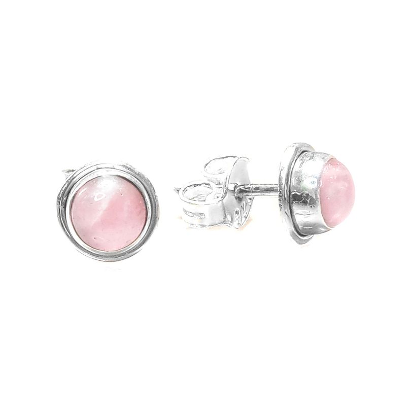 ANDREA COGGIOLA JOYAS - Aros Botón Cuarzo Rosa Plata Fina 925
