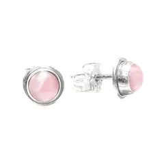 ANDREA COGGIOLA JOYAS - Aros Botón Cuarzo Rosa Plata Fina 925