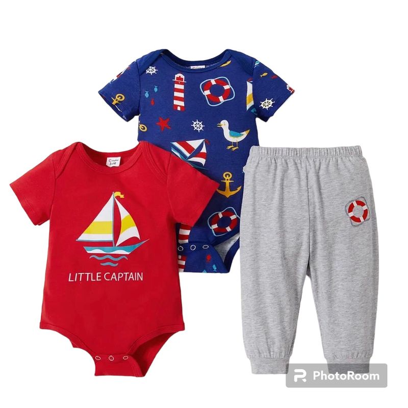 ANGO - Conjunto Capitán Barco 2 bodys 1 pantalón