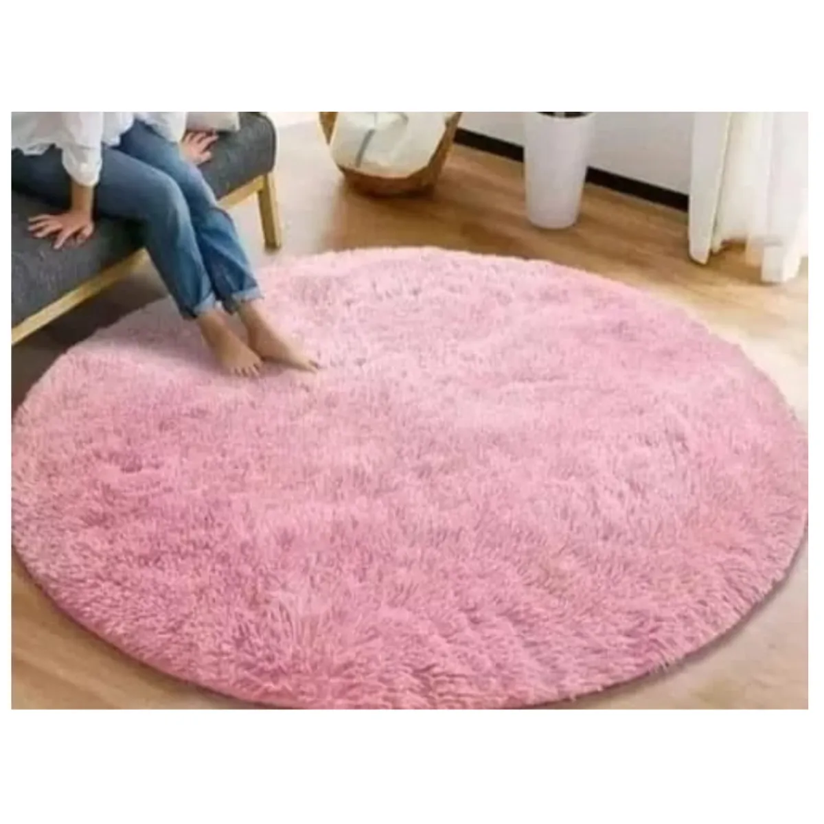 GENERICO - Alfombras Peludas Redondas Tipo Shaggy Para Living De 150cm Rosado
