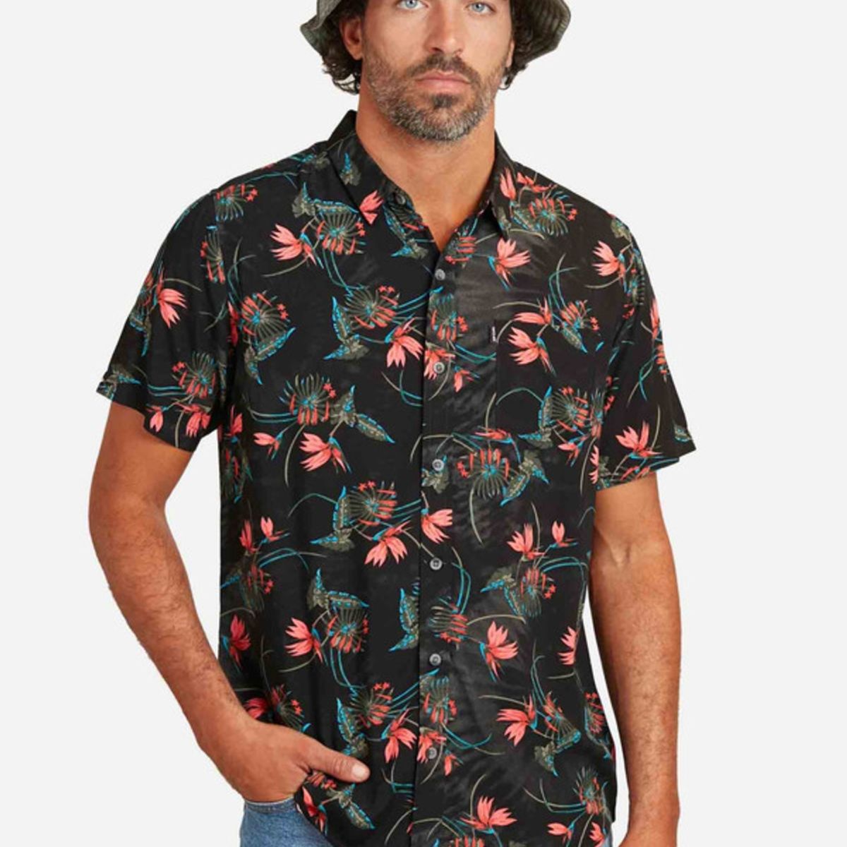 RIP CURL - Camisa M/C Marley Coral Blk Multicolor Hombre Ripcurl