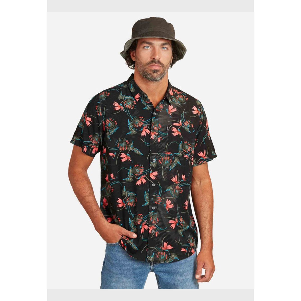 RIP CURL - Camisa M/C Marley Coral Blk Multicolor Hombre Ripcurl
