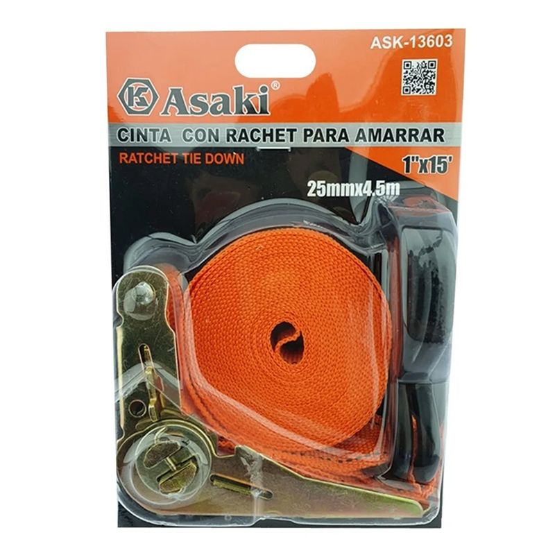 GENERICO - Eslinga Cinta Amarre Con Ratchet 1 Pulgada X 15 Ft Asaki
