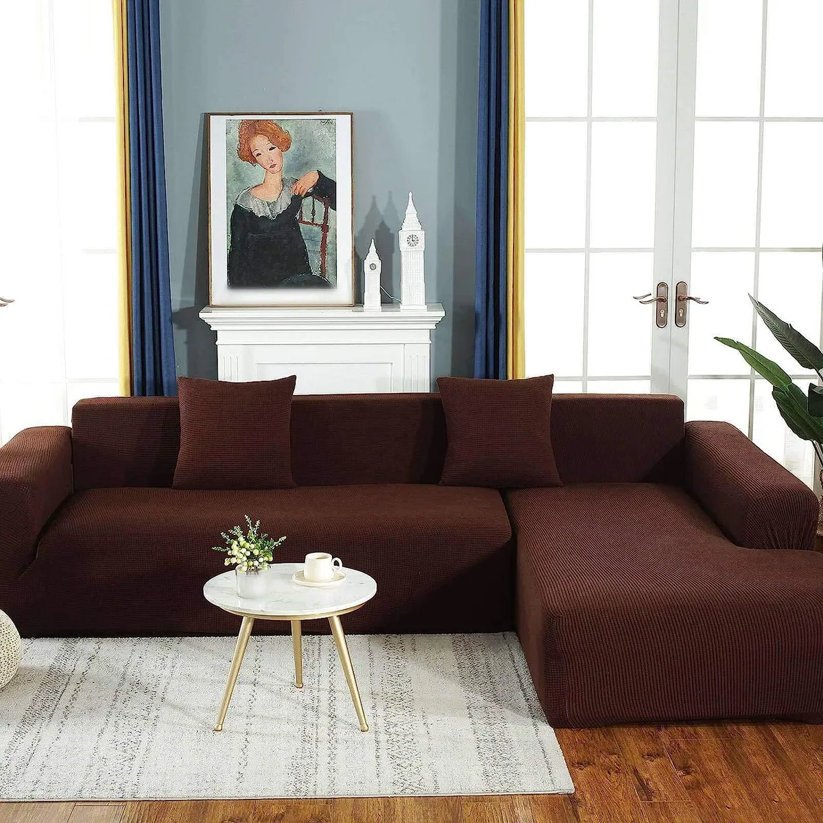 FUNDA TELA CUADRILLE PARA SILLON MODULAR TIPO L DE 2 PIEZAS CAFE, marca GENERICO - Foto Principal