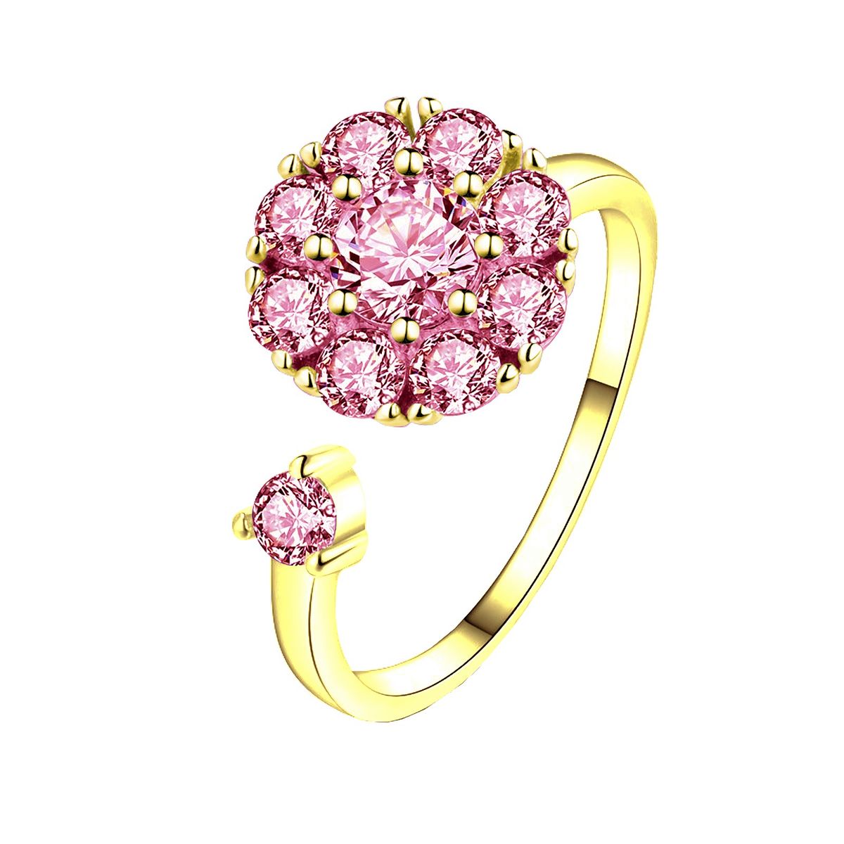 ALGO DIFERENTE - Anillo Con Cristal Rosa Giratorio Dorado
