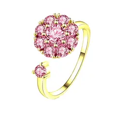 ALGO DIFERENTE - Anillo Con Cristal Rosa Giratorio Dorado