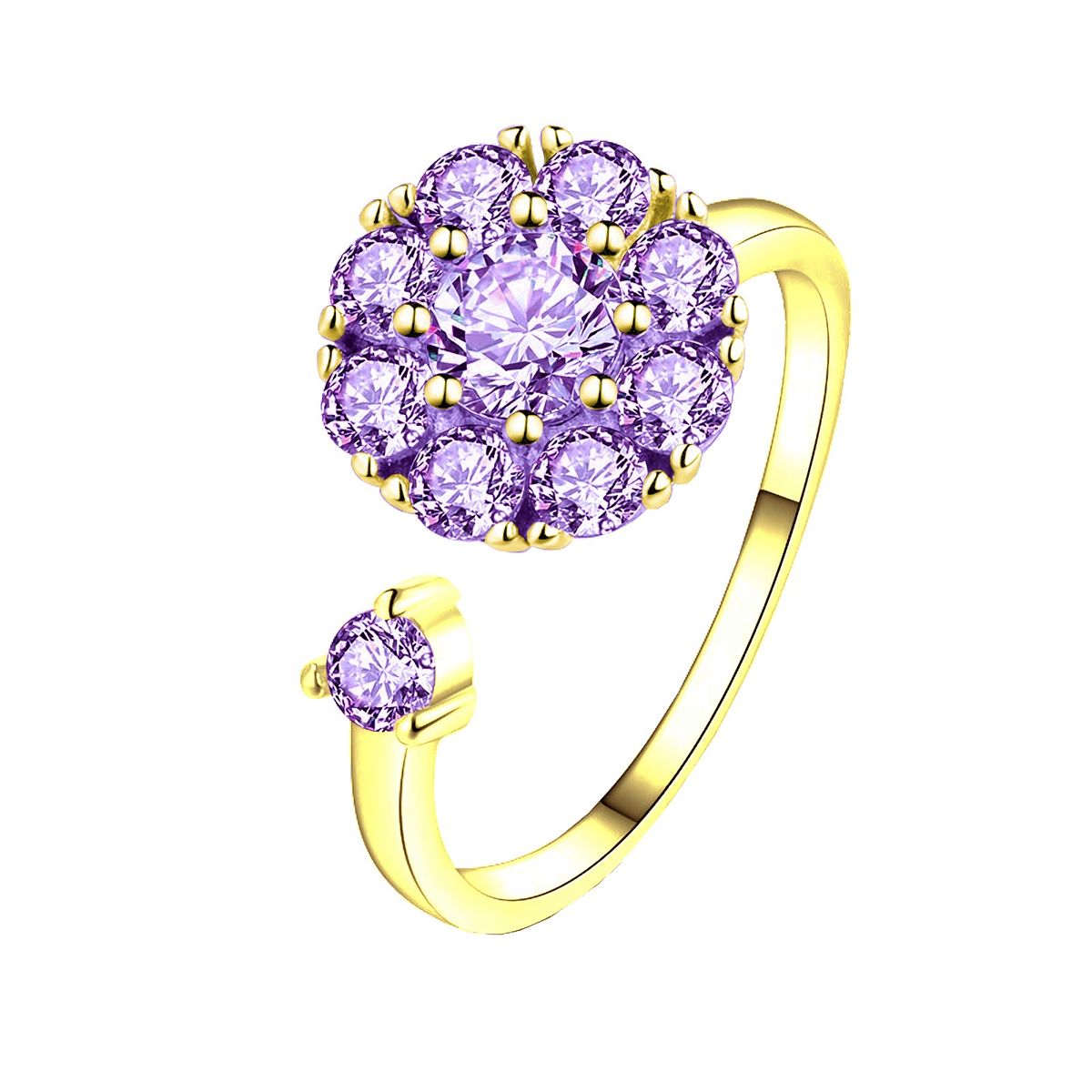 ALGO DIFERENTE - Anillo Con Cristal Lila Giratorio Dorado