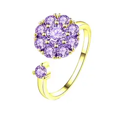 ALGO DIFERENTE - Anillo Con Cristal Lila Giratorio Dorado