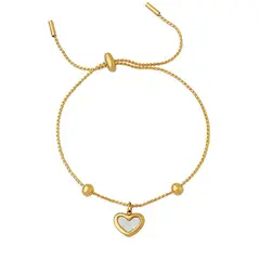LUX JOYAS - Pulsera Baño Oro Amarillo 18k Corazón Ajustable Nácar