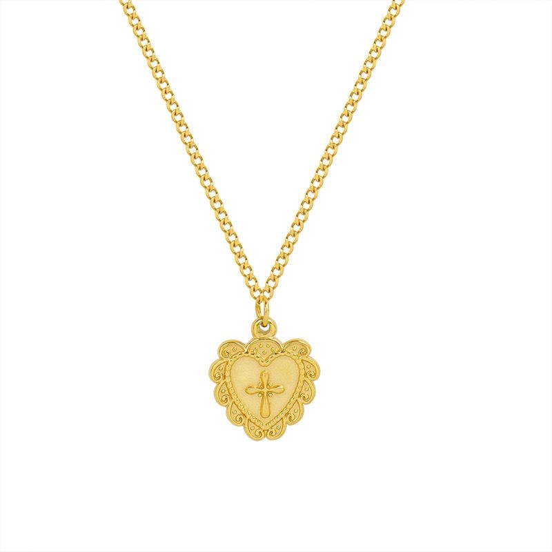 LUX JOYAS - Collar Baño Oro Amarillo 18k Corazón Dis Cruz