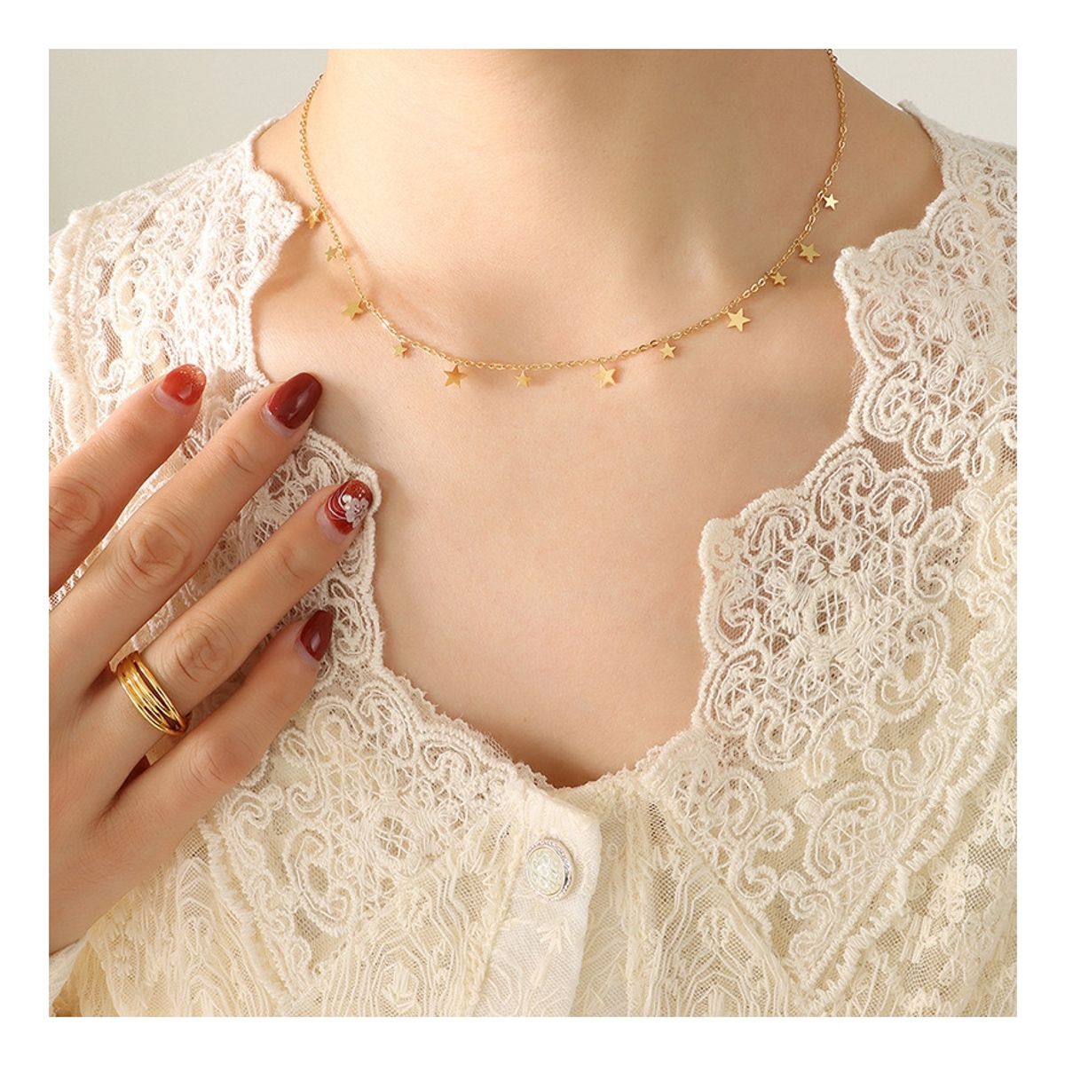 LUX JOYAS - Collar Baño Oro Amarillo Y Blanco 18k 12 Estrellas