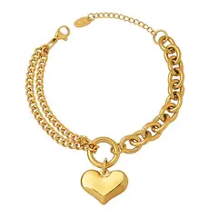 LUX JOYAS - Pulsera Baño Oro Amarillo 18k Doble Corazón L