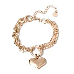 LUX JOYAS - Pulsera Baño Oro Rosado 18k Doble Corazón L