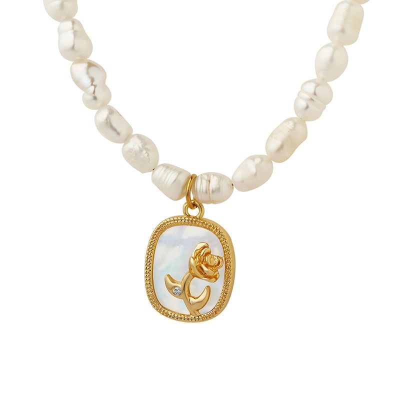 LUX JOYAS - Collar Baño Oro Amarillo 18k Perlas Agua Dulce Rosa Nácar