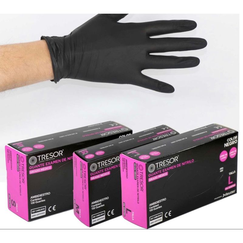 GENERICO - Guantes De Nitrilo Marca Tresor Originales - Negros Talla M