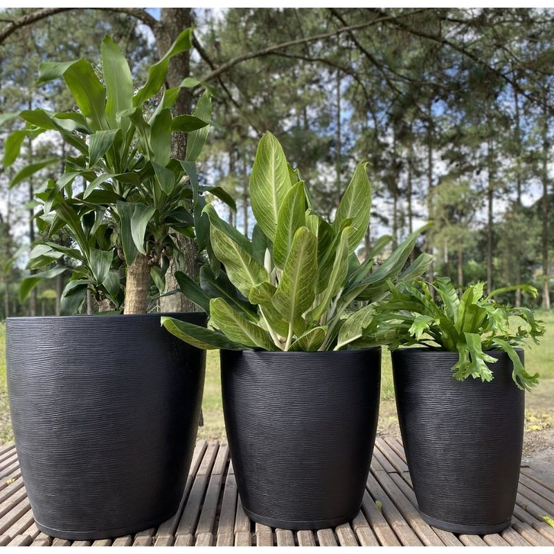 FLORIDIS - MACETERO FLORIDIS NEGRO AMSTERDAM 55CM ALTO CON PLATO