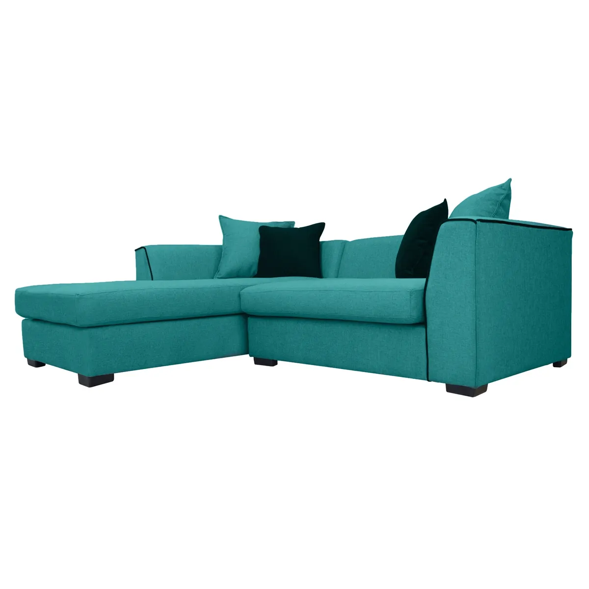 SOFAS HOME - SECCIONAL VALENCIA CHENILLE TIPO LINO TURQUESA 3 CUERPOS