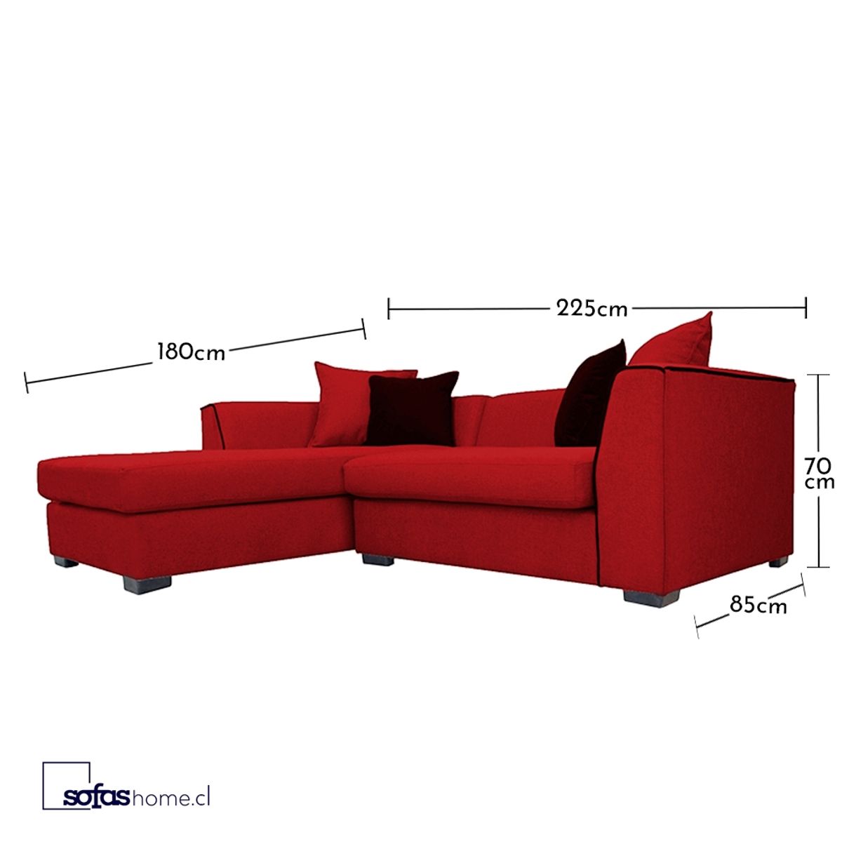 SOFAS HOME - SECCIONAL VALENCIA FELPA ROJO 3 CUERPOS