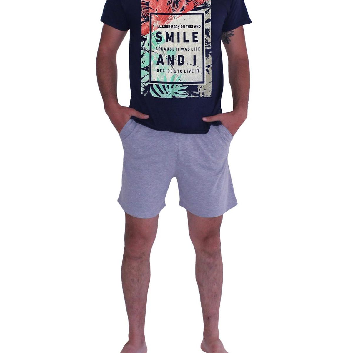 TIARE - Pijama Hombre Algodón Smile - Azul marino