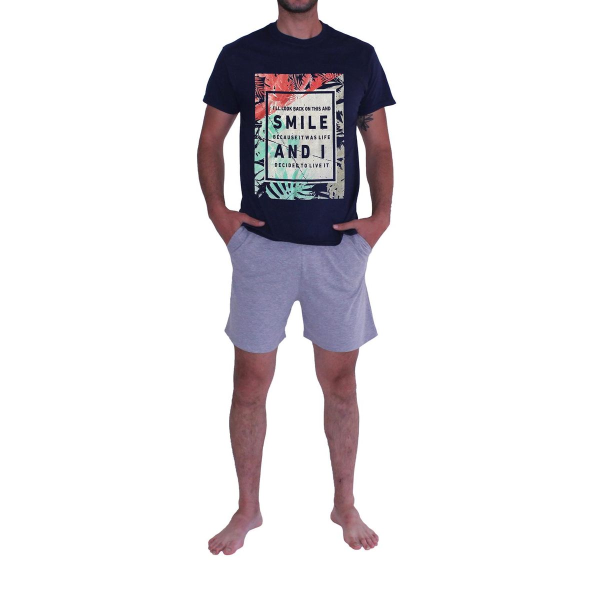 TIARE - Pijama Hombre Algodón Smile - Azul marino