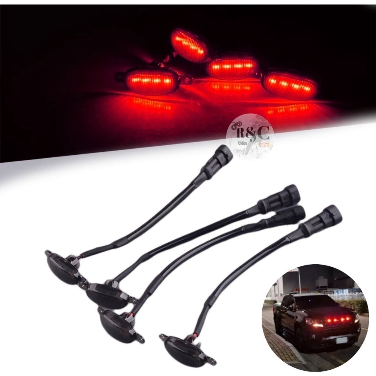 X4 Luz Led Estilo Raptor Ahumada Parachoque Parrilla ROJO, marca GENERICO - Foto Principal