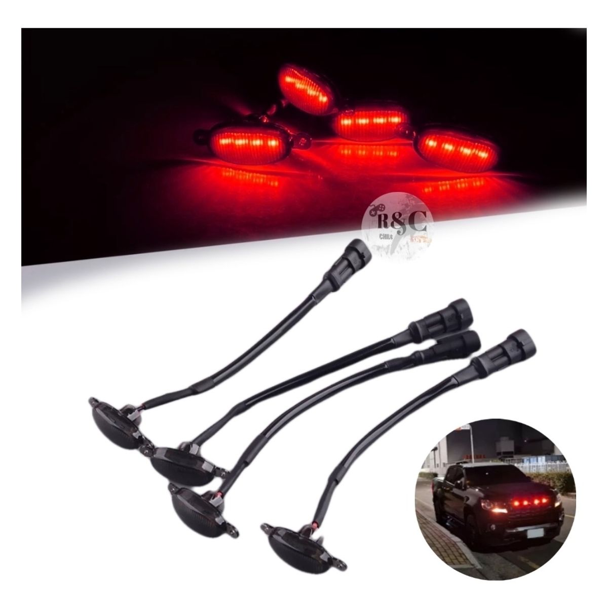 X4 Luz Led Estilo Raptor Ahumada Parachoque Parrilla ROJO, marca GENERICO - Foto Principal