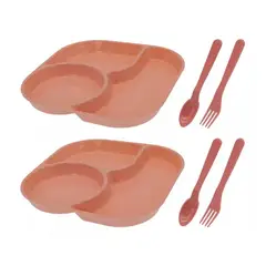 GENERICO - Set 2 Platos Con Divisiones + Cubiertos Para Niños Rosado