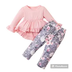 ANGO - Conjunto Bebé Rosado Floral Pant Gris
