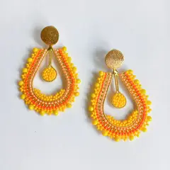 GENERICO - Aros Tejido Mostacilla Neida Color Amarillo