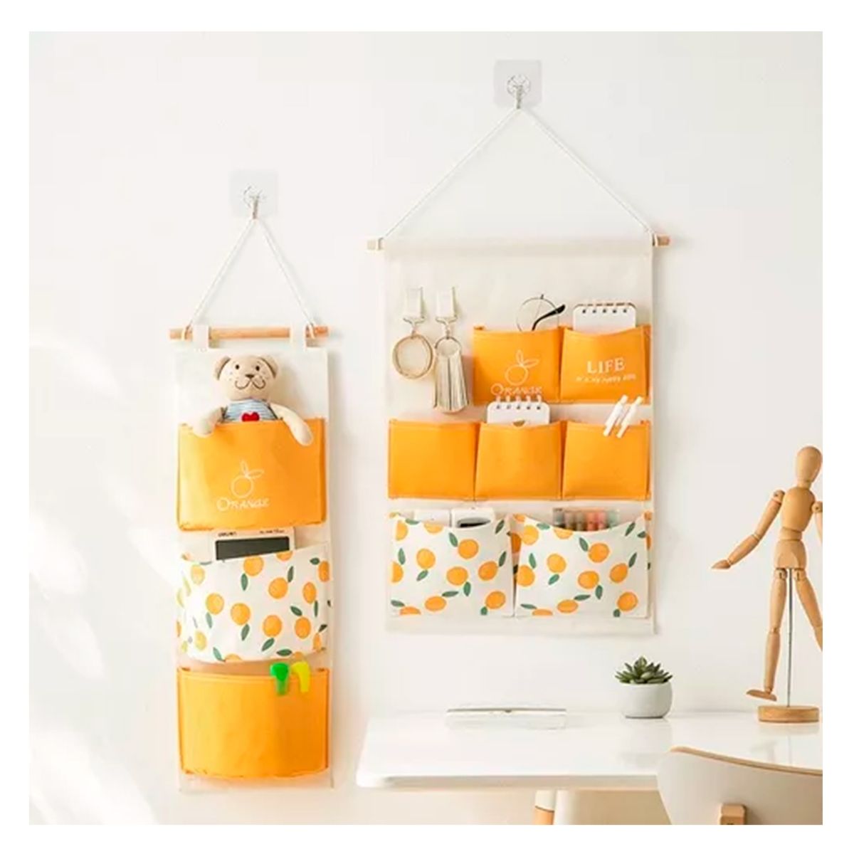 GENERICO - Bolsa De Almacenamiento Colgante Pared 7 Bolsillos Naranja