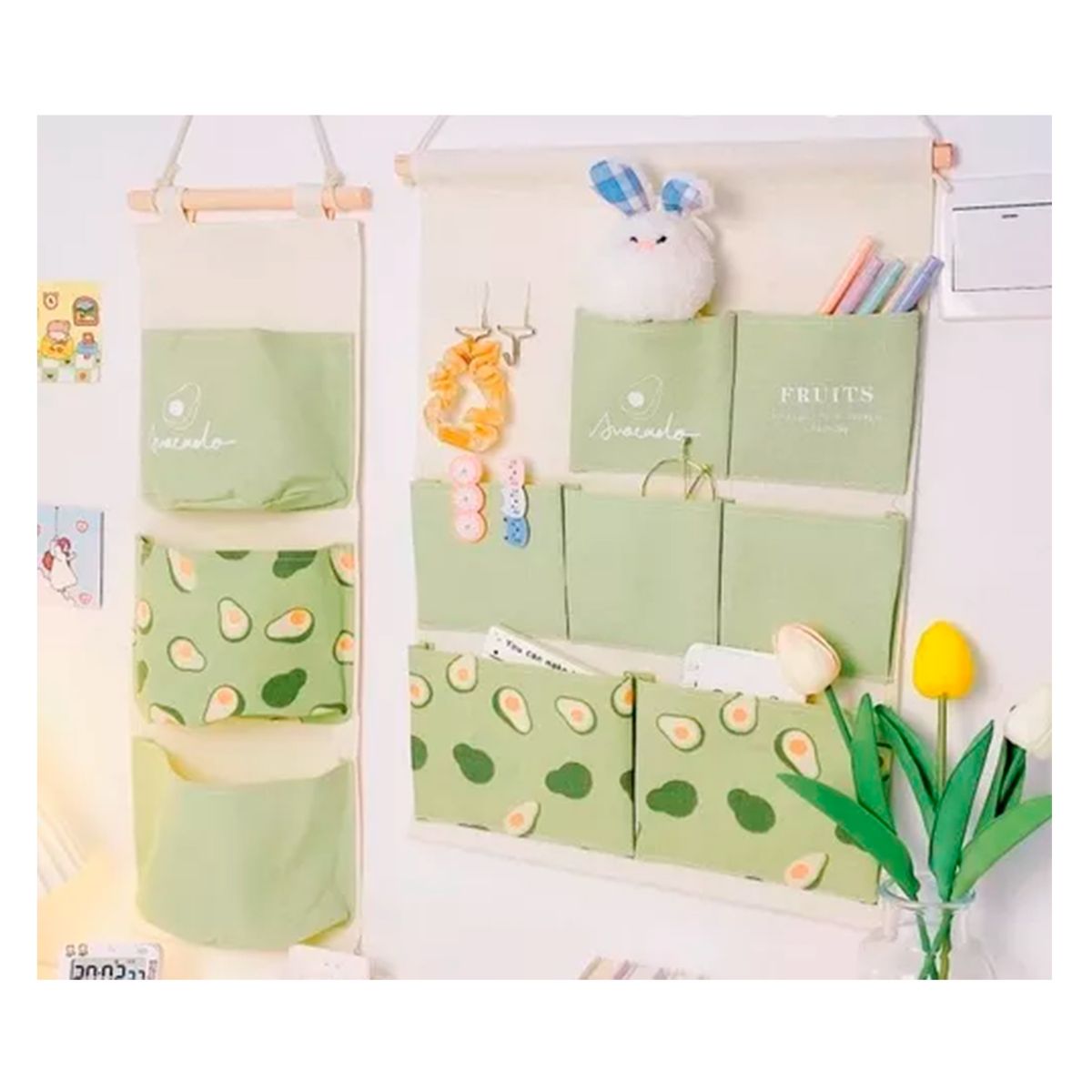 GENERICO - Bolsa De Almacenamiento Colgante Pared 7 Bolsillos Verde