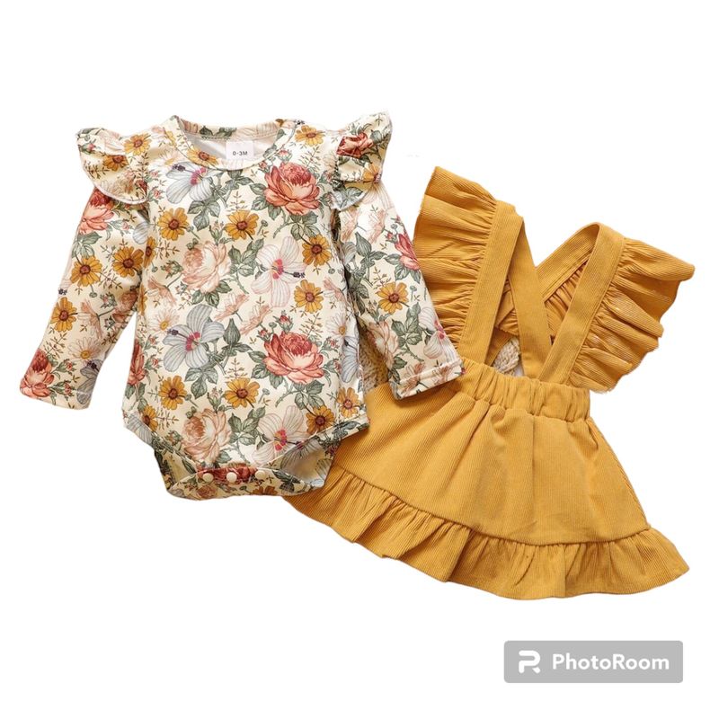 ANGO - Conjunto Bebé Floral Falda Mostaza