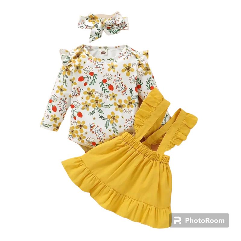 ANGO - Conjunto Bebé Floral Falda Amarillo