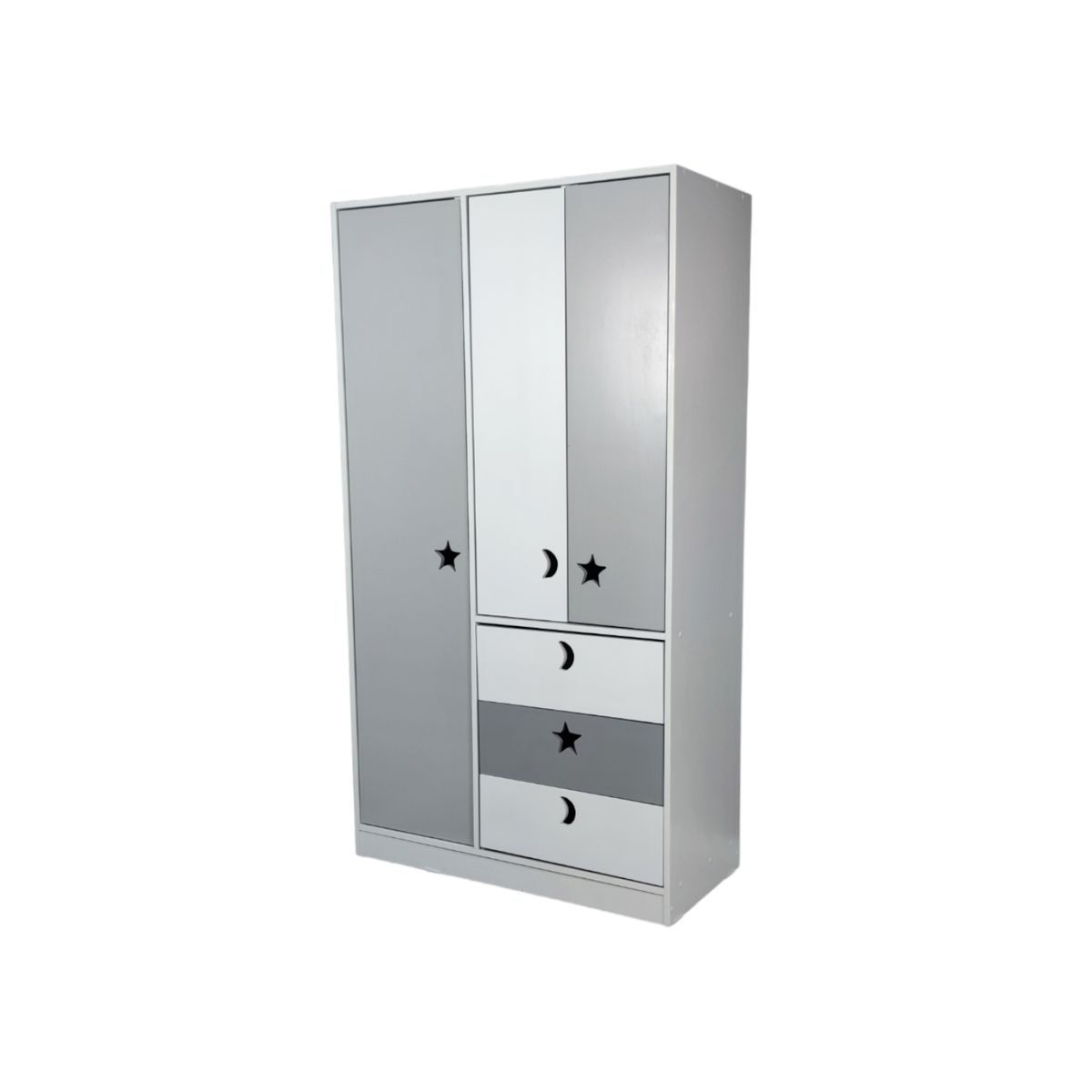 MUEBLES KIDS - closet 3 puertas , 3 cajones blanca gris