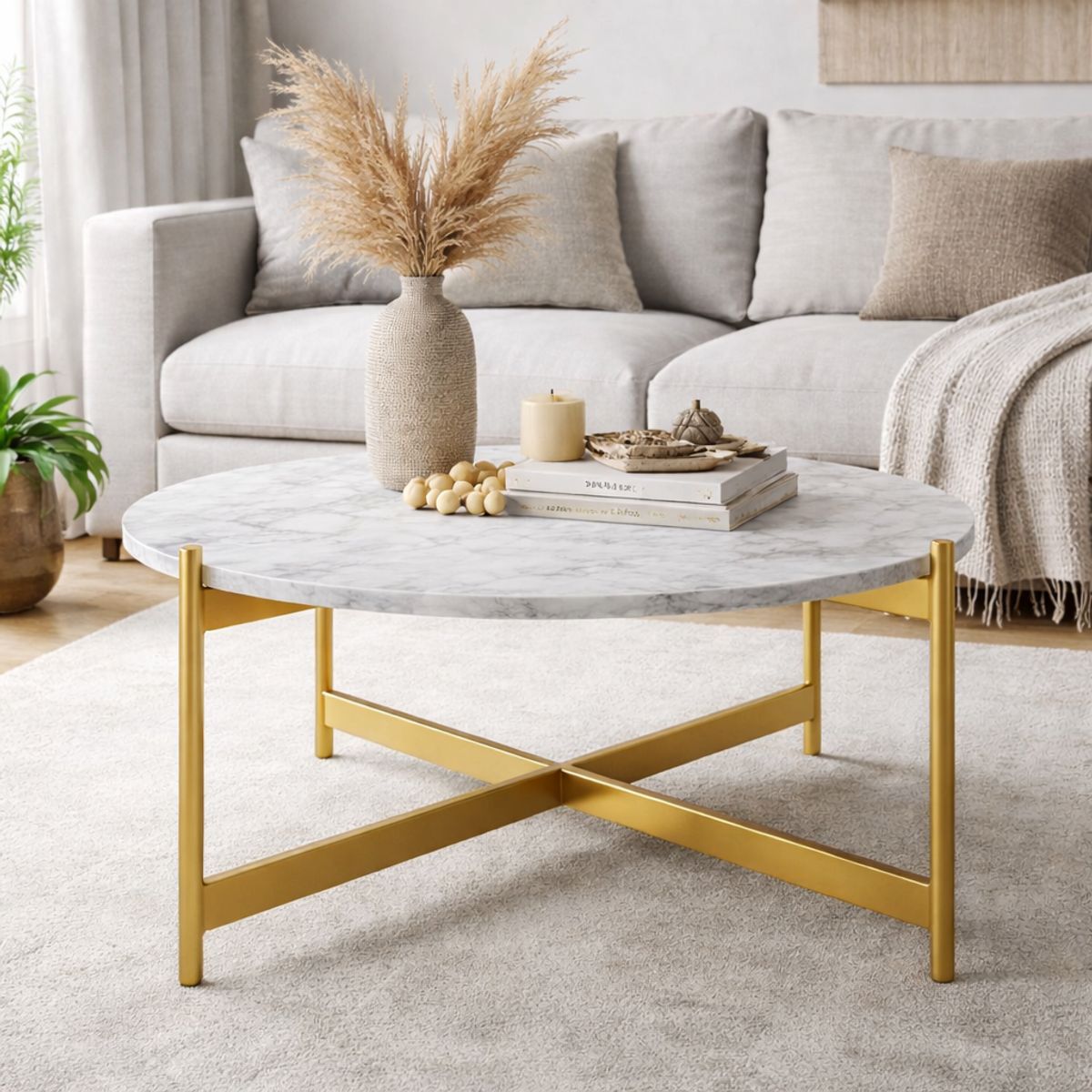 GENERICO - Mesa de centro Circular Pletina Dorada -Viatto