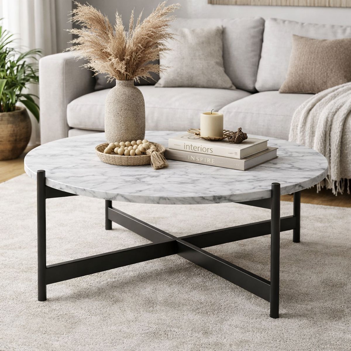 GENERICO - Mesa de centro Circular Pletina Negro -Viatto