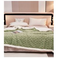 Frazada Manta Polar Sherpa Térmica 2 Plzs Trenzado Relieve Verde Olivo