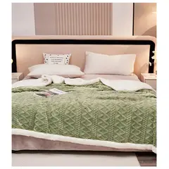 COMPRAPO - Frazada Manta Polar con Sherpa Térmica 2 Plazas Relieve Verde Olivo