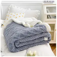 COMPRAPO - Frazada Manta Polar Sherpa Térmica 2 Plazas Trenzado Relieve Gris