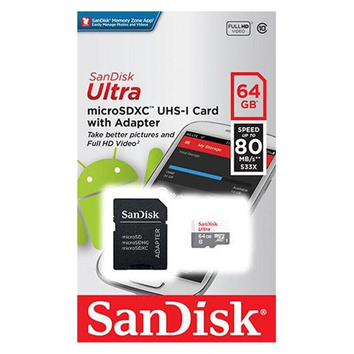 SANDISK - Tarjeta Memoria Micro Sd 64Gb Sandisk Clase 10