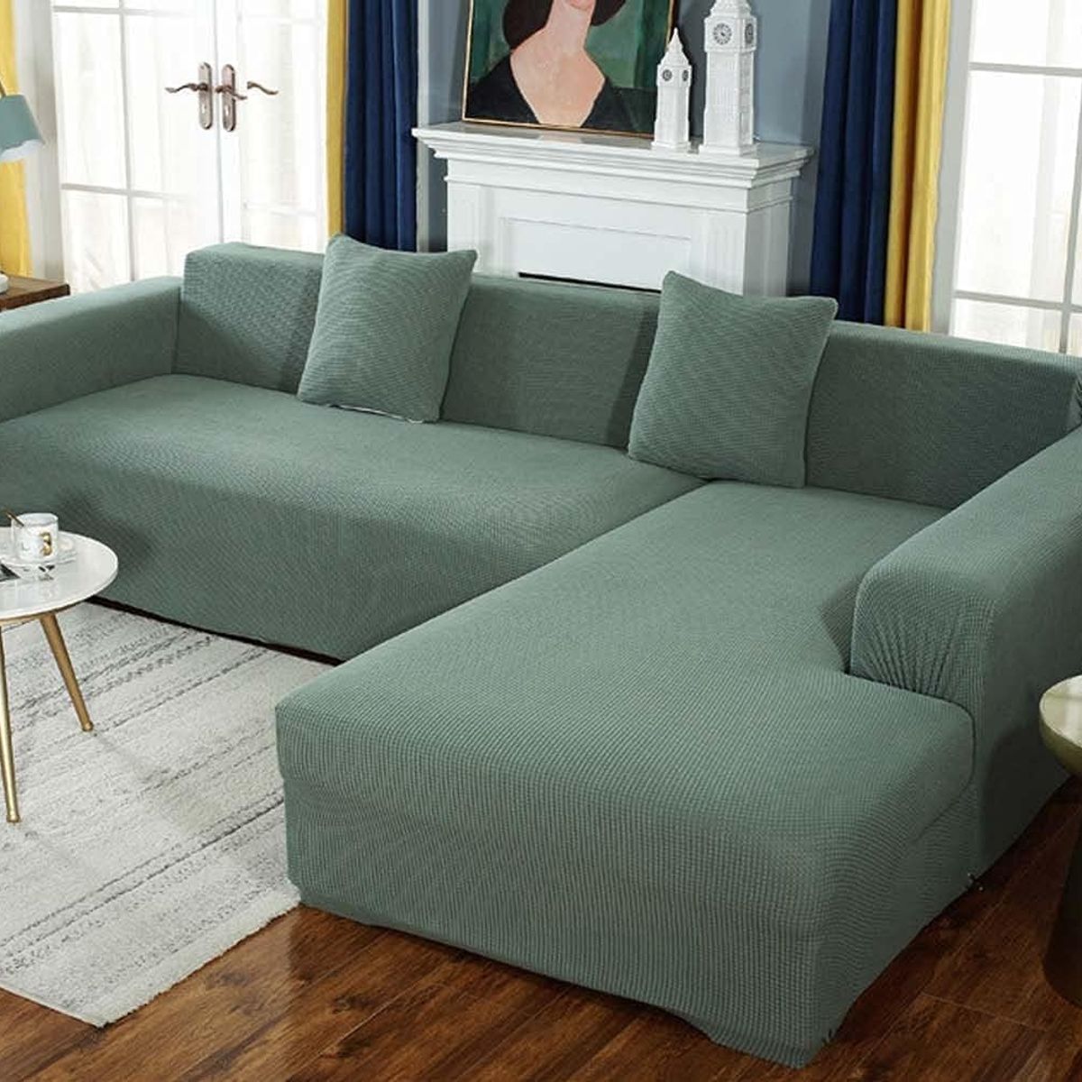GENERICO - FUNDA TELA CUADRILLE PARA SILLON MODULAR TIPO L DE 2 PIEZAS VERDE