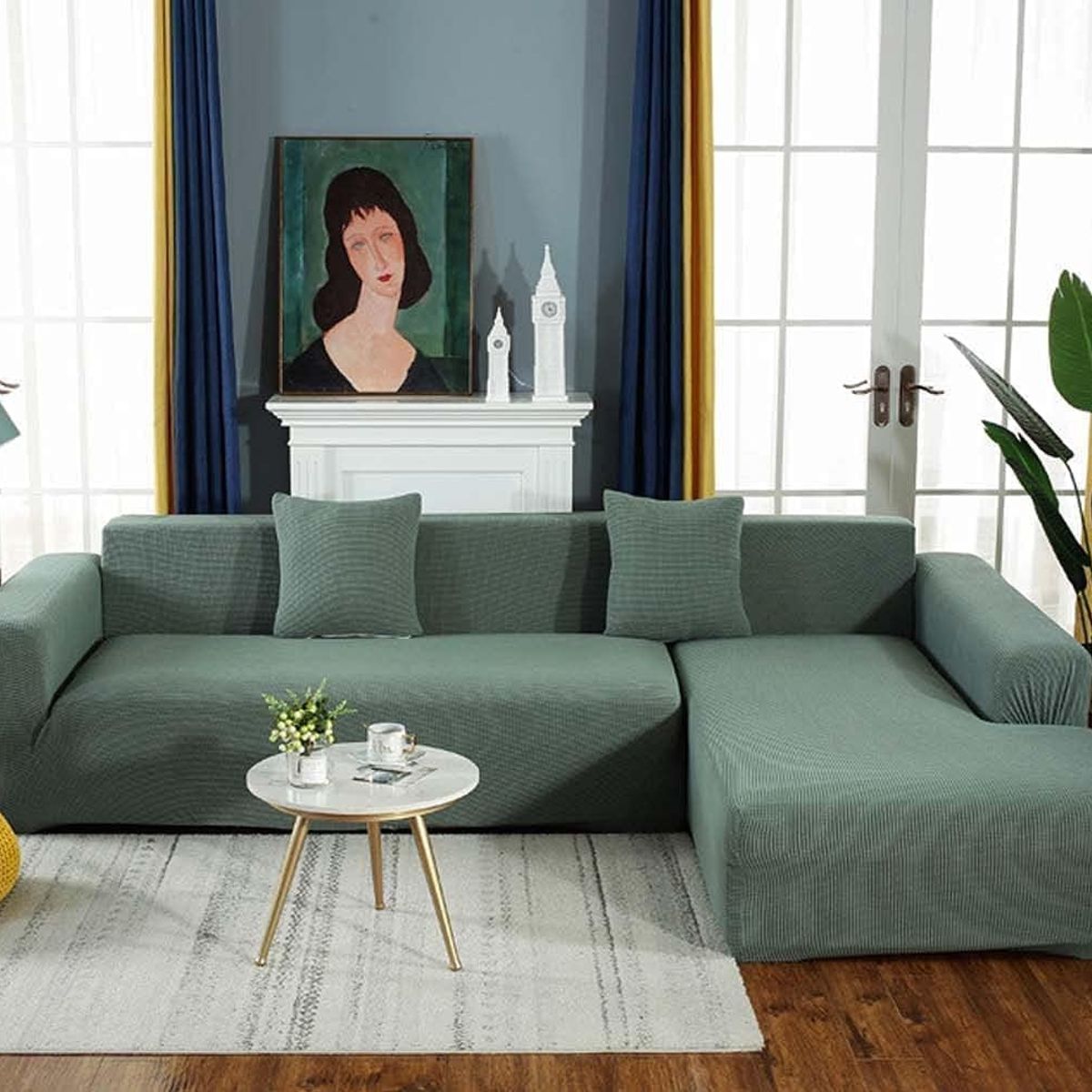 GENERICO - FUNDA TELA CUADRILLE PARA SILLON MODULAR TIPO L DE 2 PIEZAS VERDE
