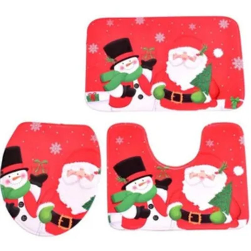 OEM - SET DE 3 PIEZAS TAPETES PARA BAÑO NAVIDAD DISEÑO SANTA