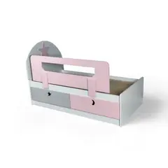 MUEBLES KIDS - Cama de transicion 2 cajones ROSADA , GRIS estrella - luna